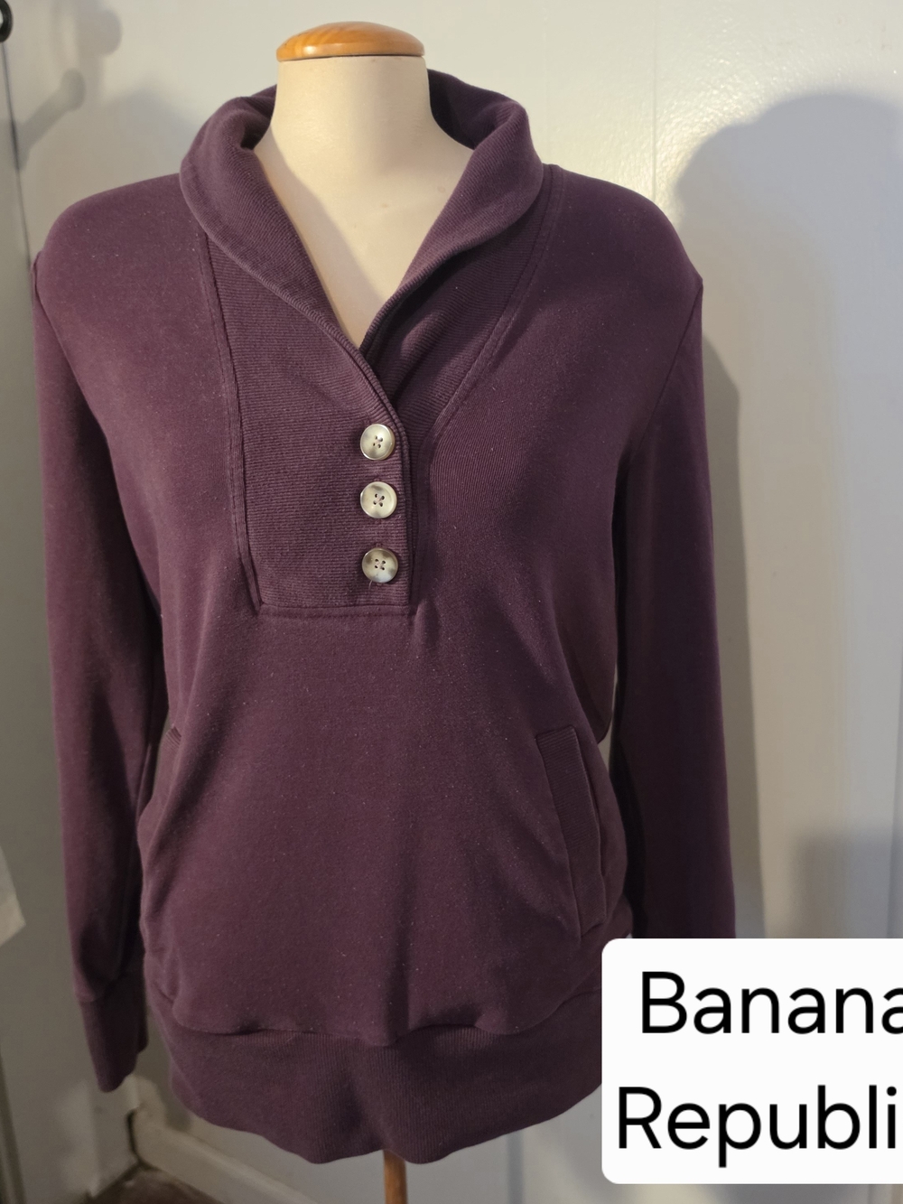 Banana Republic Deep Plum Shawl-Collar Pullover